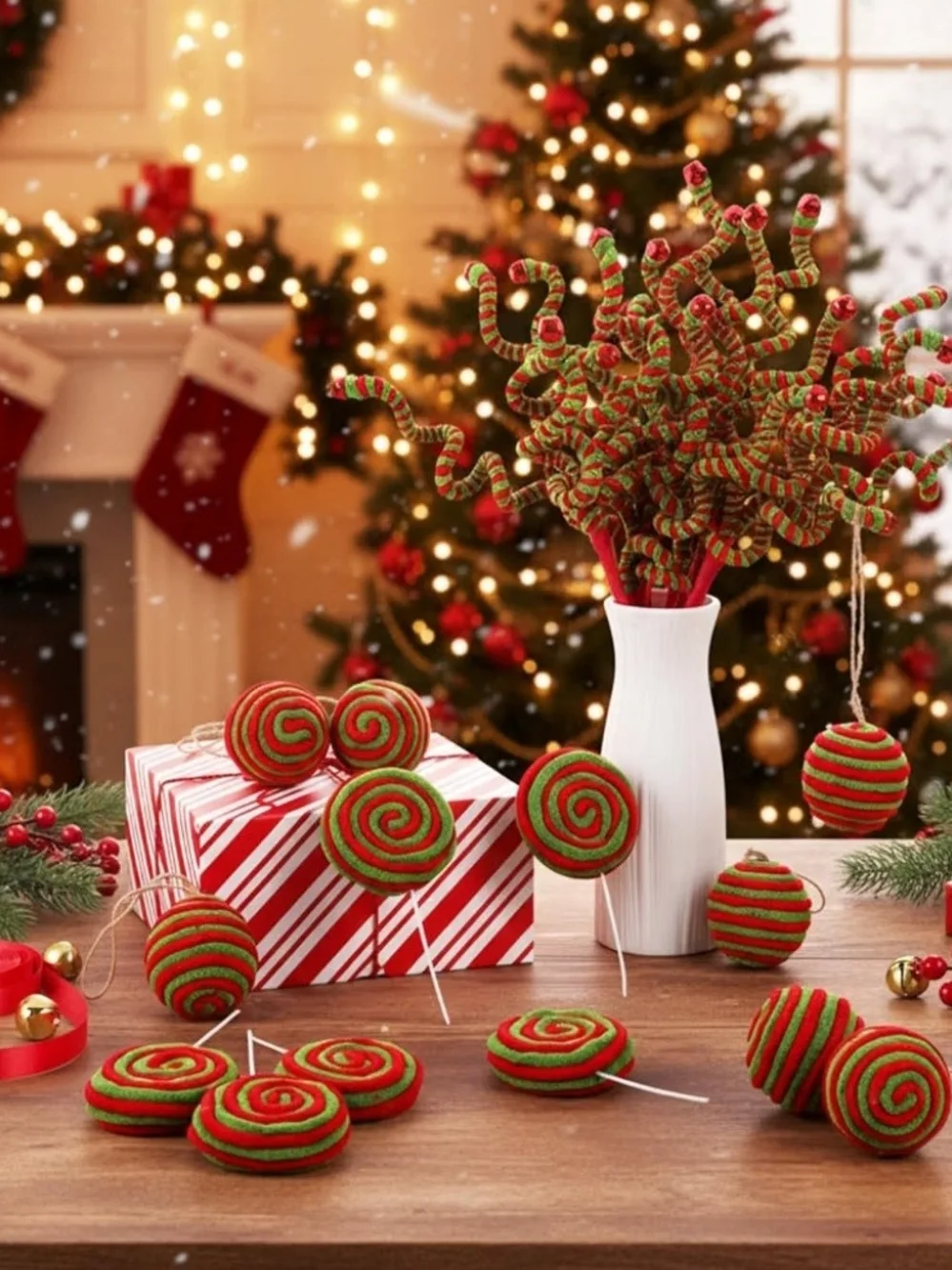 Spiral Ornament Set. Red and Green Christmas Tree Decor. 24 Piece Set. NWT.